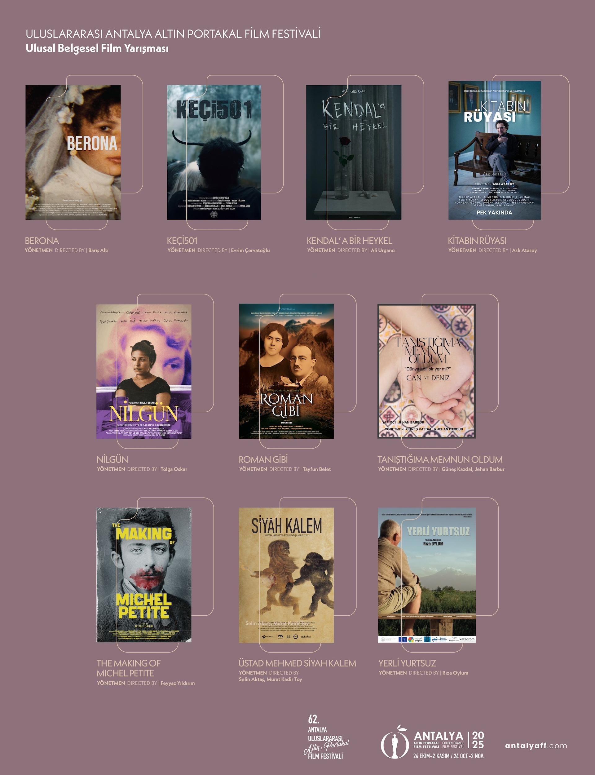 62. Uluslararası Antalya Altın Portakal Film Festivali - Ulusal Belgesel Film Yarışması Filmleri